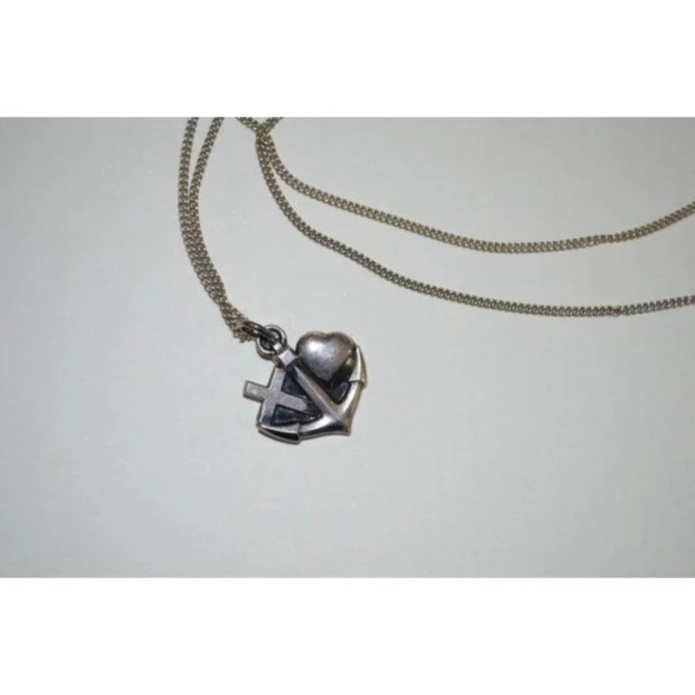 Anchor  Cross and Heart Pendant Sterling Silver Necklace Faith Hope Love